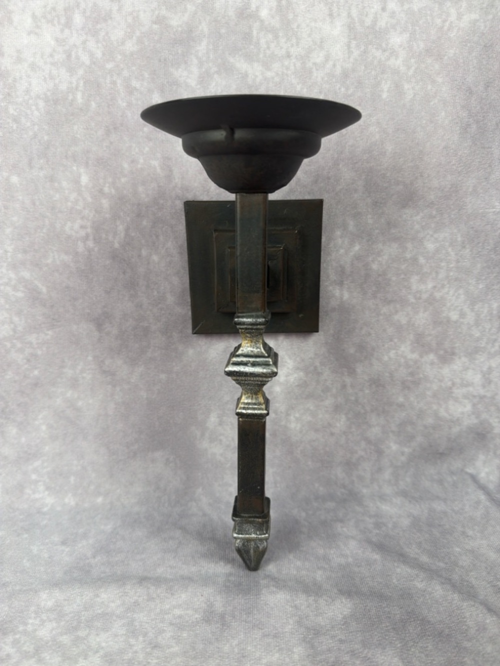 Metal Candle Sconce Rustic Tuscan Bronze Silver Distressed Wall Pillar Holder
